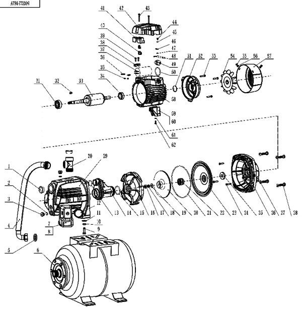 Pressure booster system AJm90-50L Exploded drawing